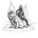 A sketch-style tattoo design showcasing Artorias and Sif  resting in a bonfire,Dark Souls series tattoo design idea