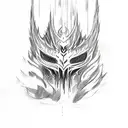 A sketch-style tattoo design showcasing Artorias and Sif in a bonfire, capturing the raw emotions and intensity of the Dark Souls series tattoo design idea