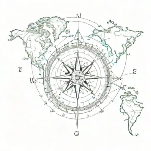 compass and world map outline tattoo design idea