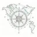compass and world map outline tattoo design idea