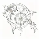 compass and world map outline tattoo design idea