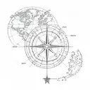 compass and world map outline tattoo design idea