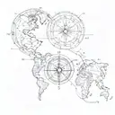compass and world map outline tattoo design idea