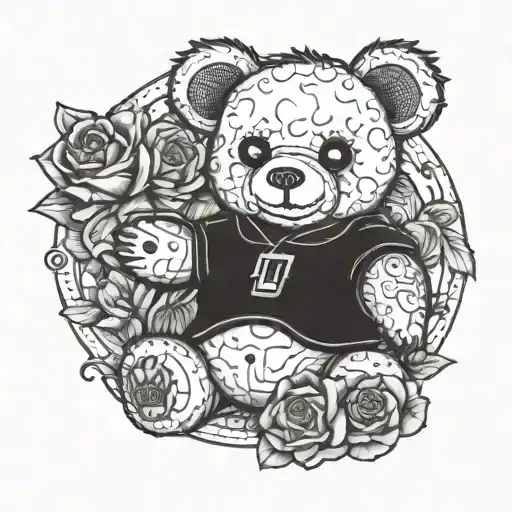 Dead brother Teddy bear holding tattoo design idea