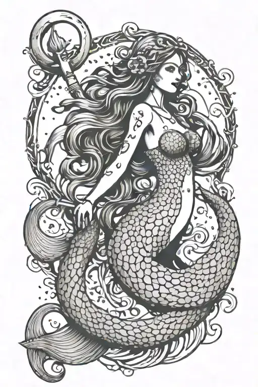 water mermaid anchor intertwined tattoo design idea