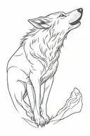 minimalist single line alpha  wolf howling to the moon tattoo design idea