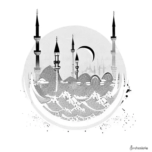 Wave and the Istanbul skyline tattoo design idea