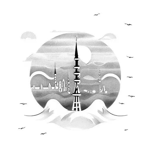 Wave and the Istanbul skyline tattoo design idea