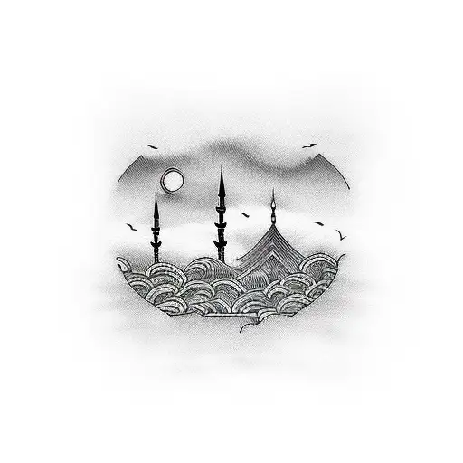 Wave and the Istanbul skyline tattoo design idea