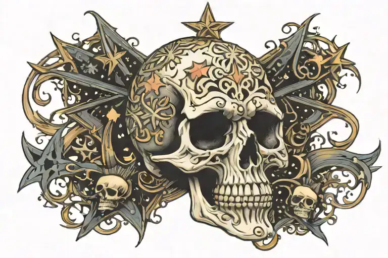 Goth skull and stars forming the shape tattoo design idea