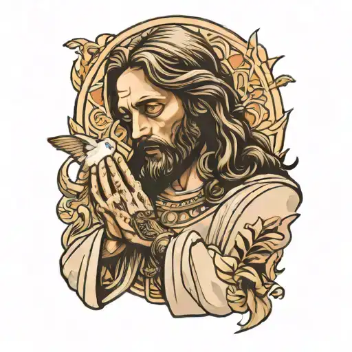 jesus praying hands holding tattoo design idea