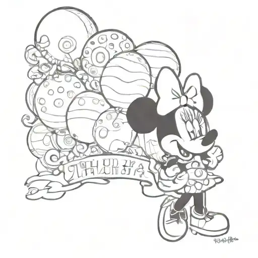 Minnie mouse balloon with name Thalia tattoo design idea