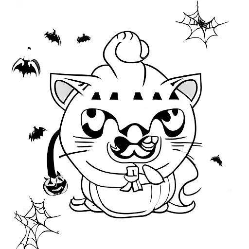 cute Halloween cat with pumpkin tattoo design idea