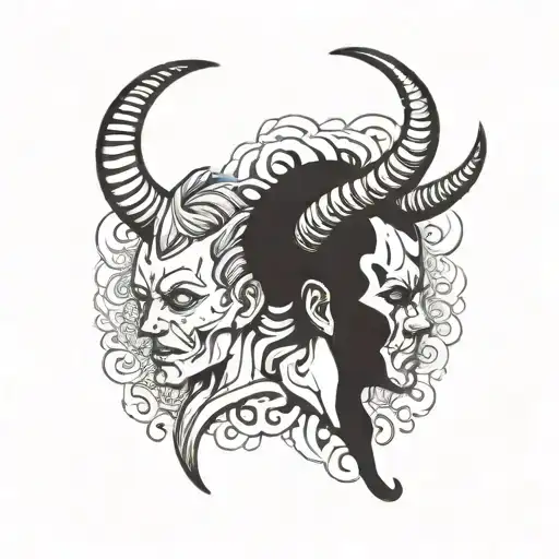 Two-faced demon horns tattoo design idea