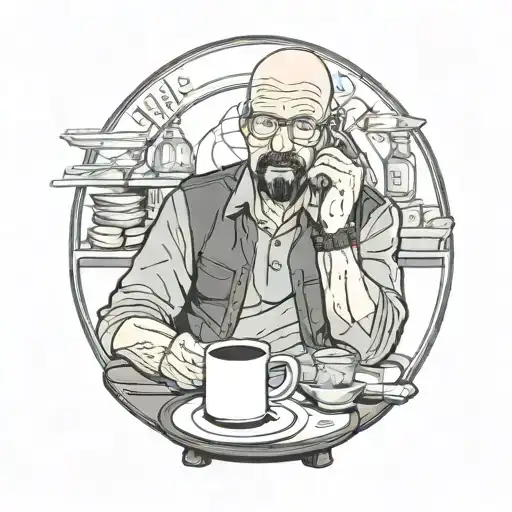 Walter white sitting on a coffee shop and smoking cigarette tattoo design idea