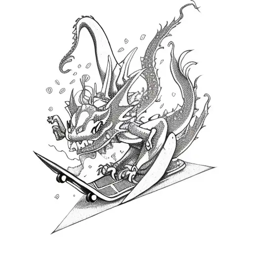 weed flower with dragon on skateboard tattoo design idea