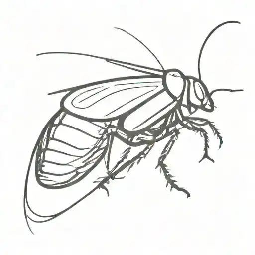 tattoo design of a minimalist black cockroach, leaving a trail across the arm marked by discontinuous lines marking the  tattoo design idea
