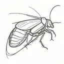 tattoo design of a minimalist black cockroach, leaving a trail across the arm marked by discontinuous lines marking the  tattoo design idea