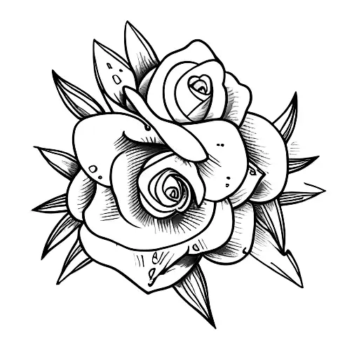 Spear with daffodil rose and Lily of the valley  tattoo design idea