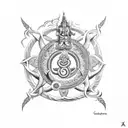 shiva trident with Ganesh tusk and Vishnu's chakram  tattoo design idea