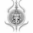 shiva trident with Ganesh tusk and Vishnu's chakram  tattoo design idea