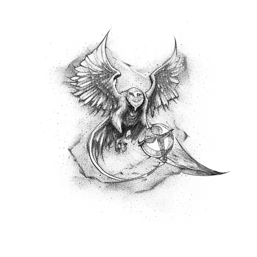 A wand intertwined with newspaper articles depicting important moments from the Harry Potter series tattoo design idea