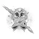 A wand intertwined with newspaper articles depicting important moments from the Harry Potter series tattoo design idea