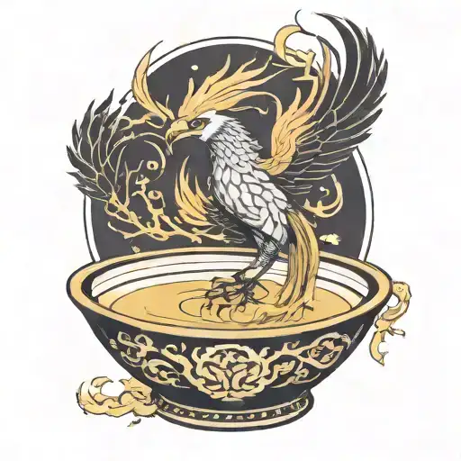 Phoenix reborn in kintsugi bowl tattoo design idea