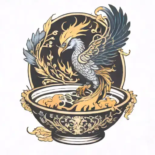 Phoenix reborn in kintsugi bowl tattoo design idea