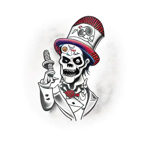 A traditional style tattoo of a zombie ringmaster leading a circus parade tattoo design idea