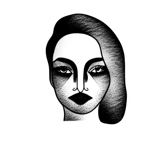 Woman face with dog line work tattoo design idea