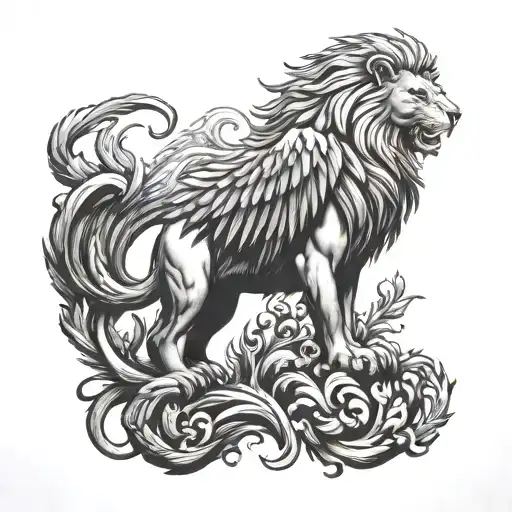 phoenix and lion standing tattoo design idea