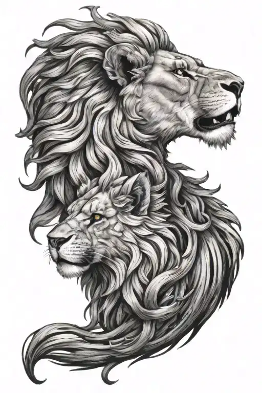 lion and phoenix head   tattoo design idea