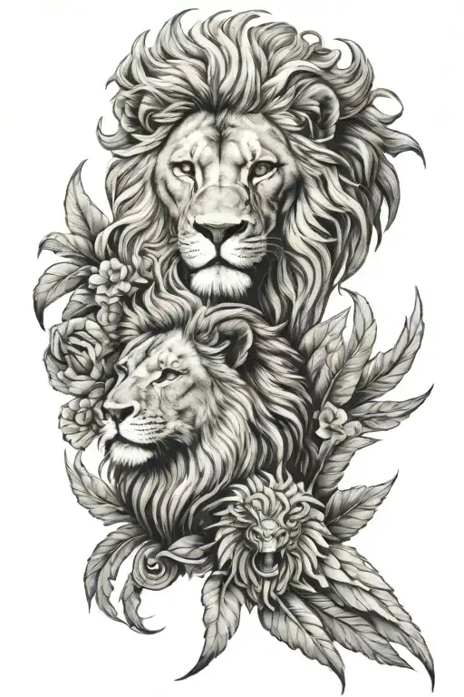 lion and phoenix head looking tattoo design idea