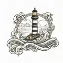 waves that calm in the middle to a lighthouse with calm water. incorporate Maryland colors tattoo design idea