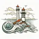 waves that calm in the middle to a lighthouse with calm water. incorporate Maryland colors tattoo design idea