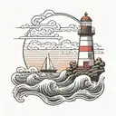 waves that calm in the middle to a lighthouse with calm water. incorporate Maryland flag colors tattoo design idea
