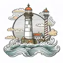 waves that calm in the middle to a lighthouse with calm water. incorporate Maryland flag colors tattoo design idea