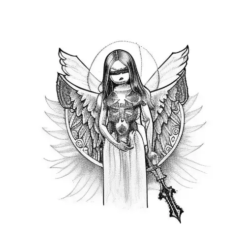 "lonely" chest piece gothic angel blood tattoo design idea