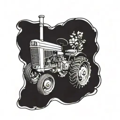 A vintage John Deere tractor with intricate floral patterns, showcasing the client's passion for farming in a unique way tattoo design idea