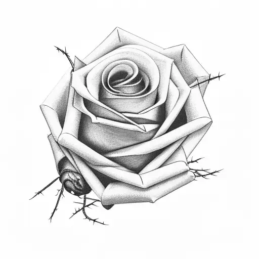 a burning rose wrapped with barbed wire tattoo design idea