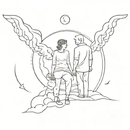 dad and daughter meeting in heaven gates tattoo design idea