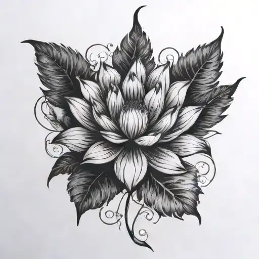 fern leaf, lotus flower, patterns inspired tattoo design idea