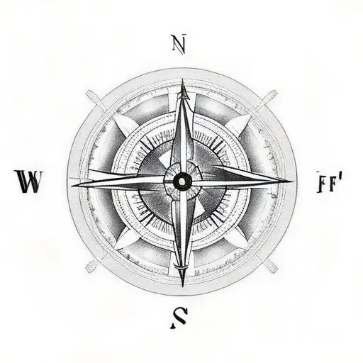 A film camera shooting a compass surrounded by birds in flight tattoo design idea