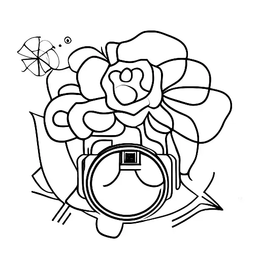 A sailor holding a camera with a flower crown tattoo design idea