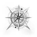 A film camera shooting a compass surrounded by birds in flight tattoo design idea