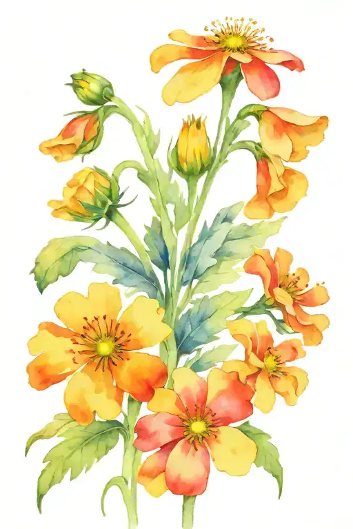 marigold black eyed Susan poppy flowers tattoo design idea