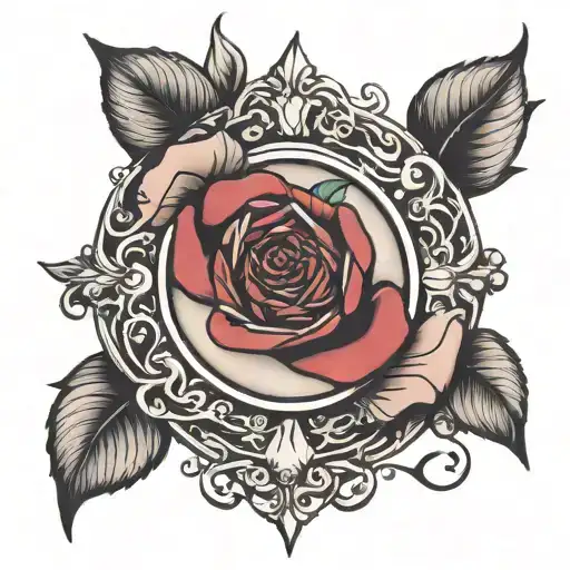 Rose eye clock hand holding a rose tattoo design idea