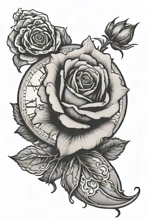 Rose eye clock hand holding a rose tattoo design idea