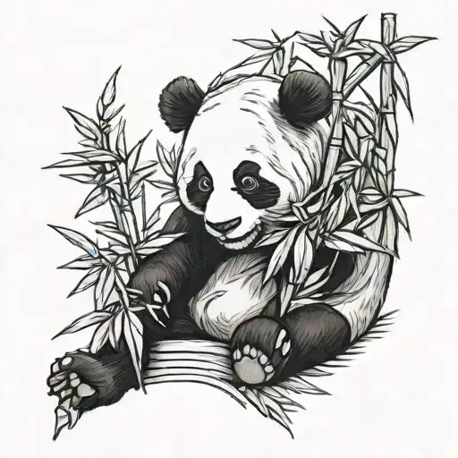 fubao panda eating bamboo tattoo design idea